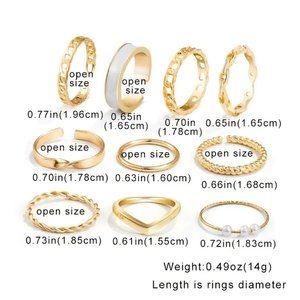 NWOT  10 golden Rings for ladies   no markings   ..  r15